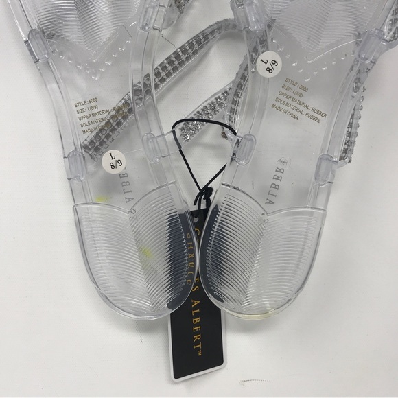 Charles Albert Rubber Sparkly Strappy Sandal, Women's Size L 8/9 - Clear/Silver - Picture 9 of 9